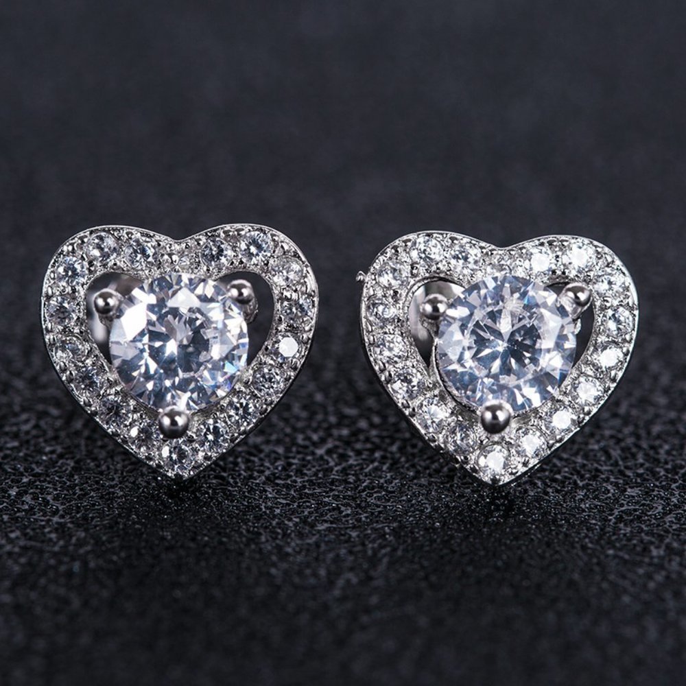 Lovely Round Dainty Zircon Hollow Heart Earrings For Women, Unvn12424
